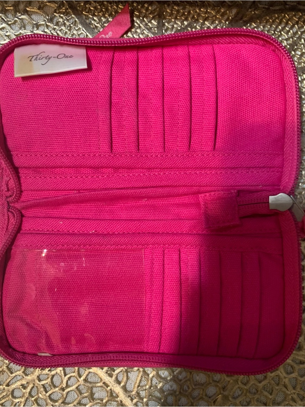 Thirty-One Bright Hot Pink polka dot girls wallet